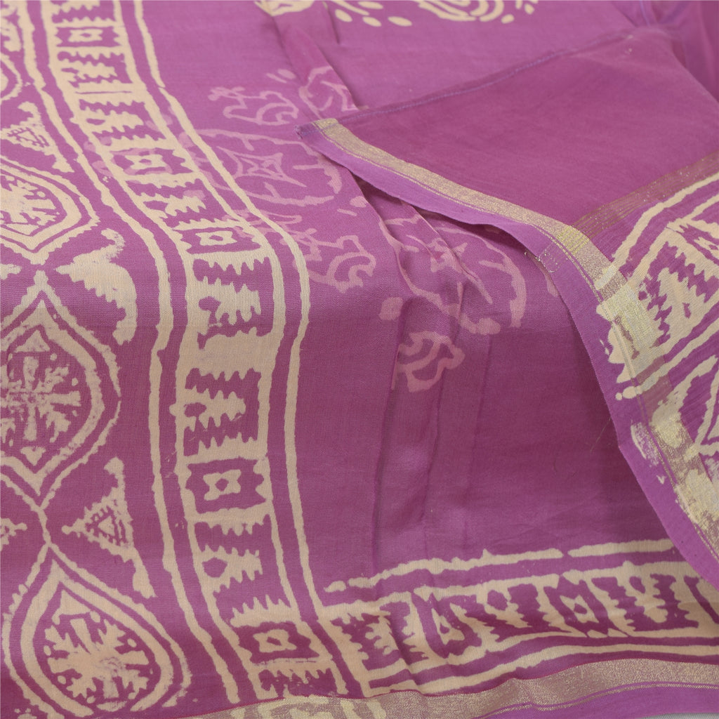 Sanskriti Vintage Purple Long Dupatta/Scarf Art Silk Hand Block Printed Scarves upcycled Textile Scraps Used Neckscarf Long Headscarf