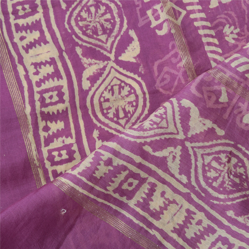 Sanskriti Vintage Purple Long Dupatta/Scarf Art Silk Hand Block Printed Scarves upcycled Textile Scraps Used Neckscarf Long Headscarf
