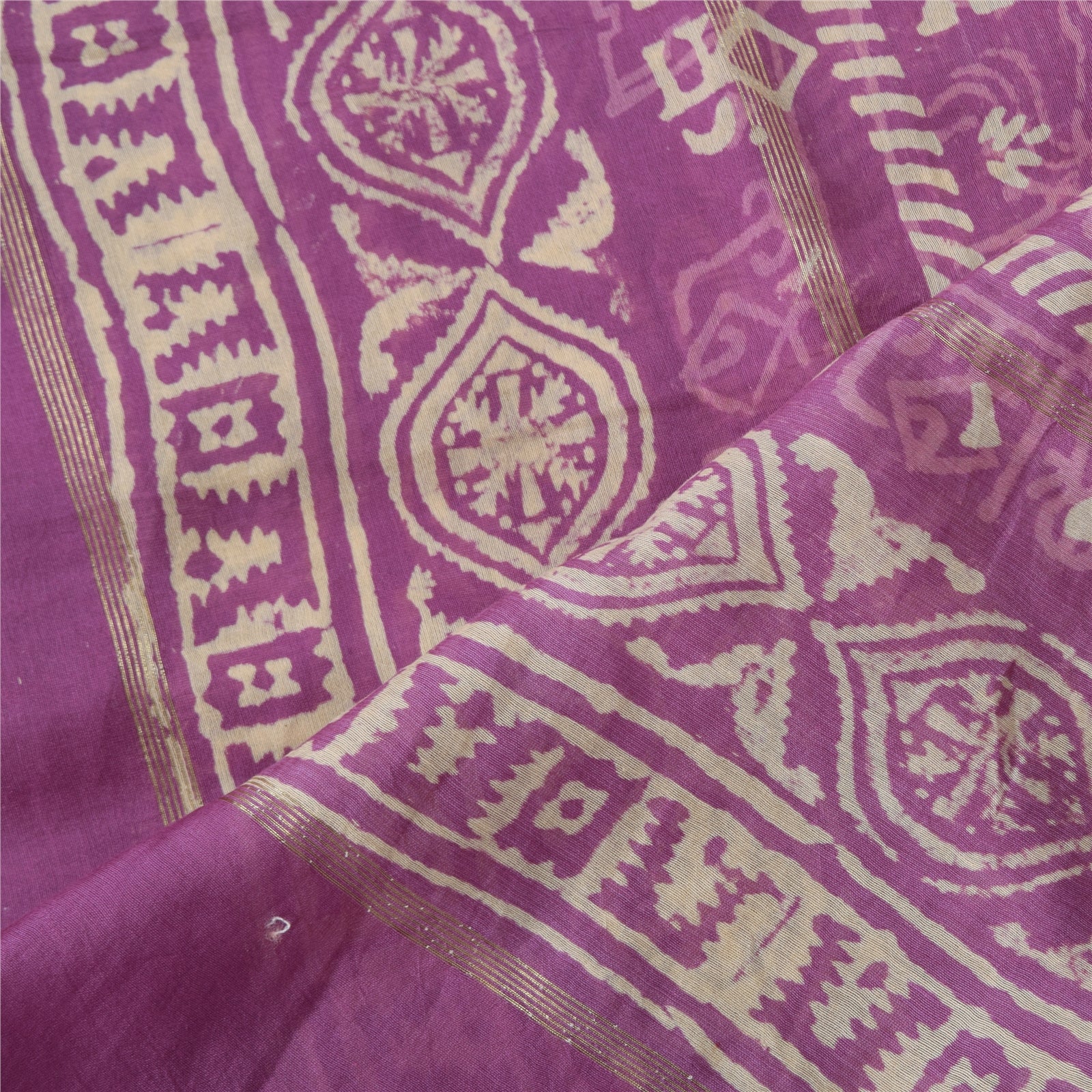 Sanskriti Vintage Purple Long Dupatta/Scarf Art Silk Hand Block Printed Scarves upcycled Textile Scraps Used Neckscarf Long Headscarf