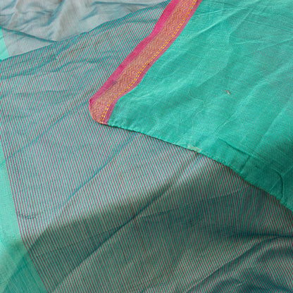 Sanskriti Vintage Long Dupatta Stole Cotton Silk Green/Purple Woven Zari Scarves