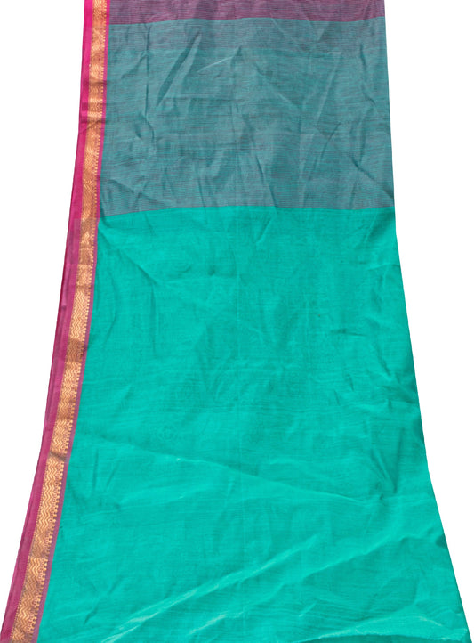 Sanskriti Vintage Long Dupatta Stole Cotton Silk Green/Purple Woven Zari Scarves