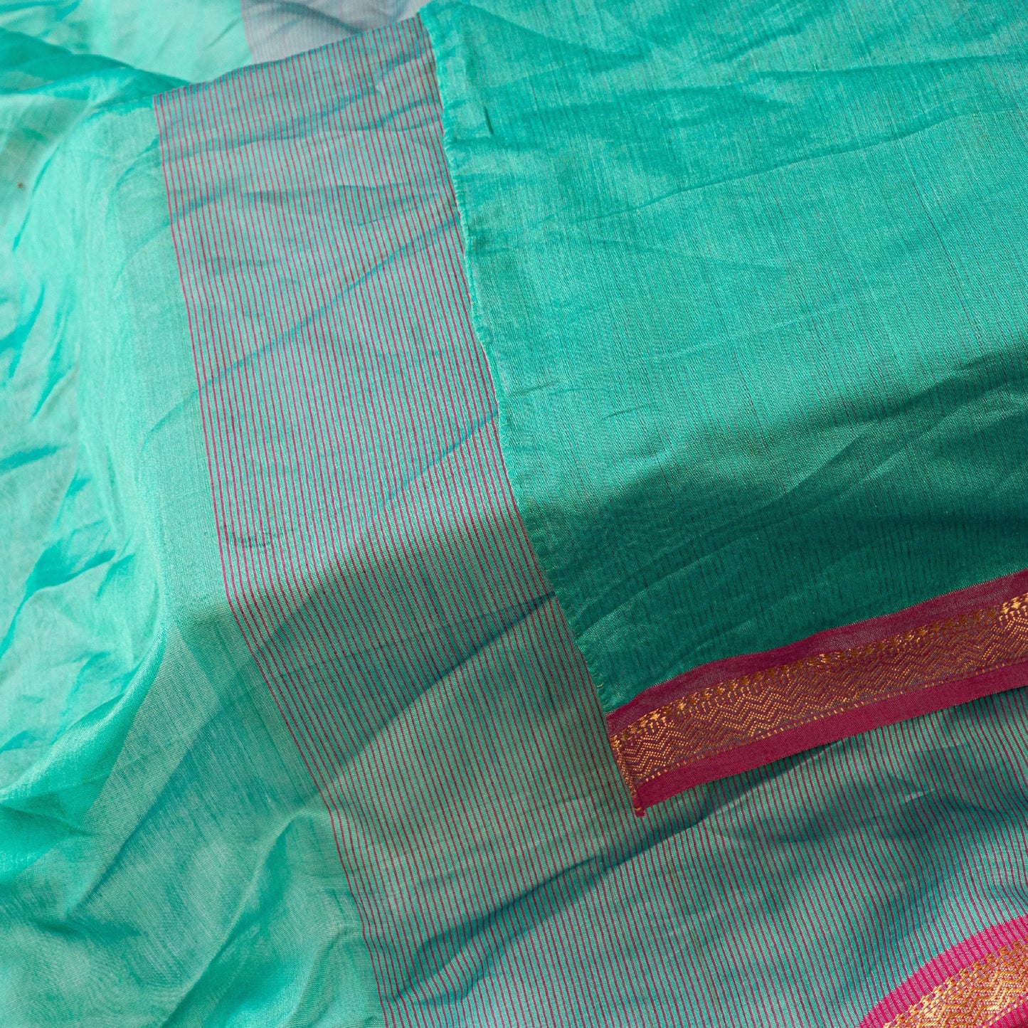 Sanskriti Vintage Long Dupatta Stole Cotton Silk Green/Purple Woven Zari Scarves