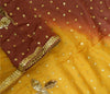 Sanskriti Vintage Long Saffron/Brown Dupatta/Stole Georgette Hand Beaded Brasso