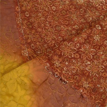 Sanskriti Vintage Long Saffron/Brown Dupatta/Stole Georgette Hand Beaded Brasso