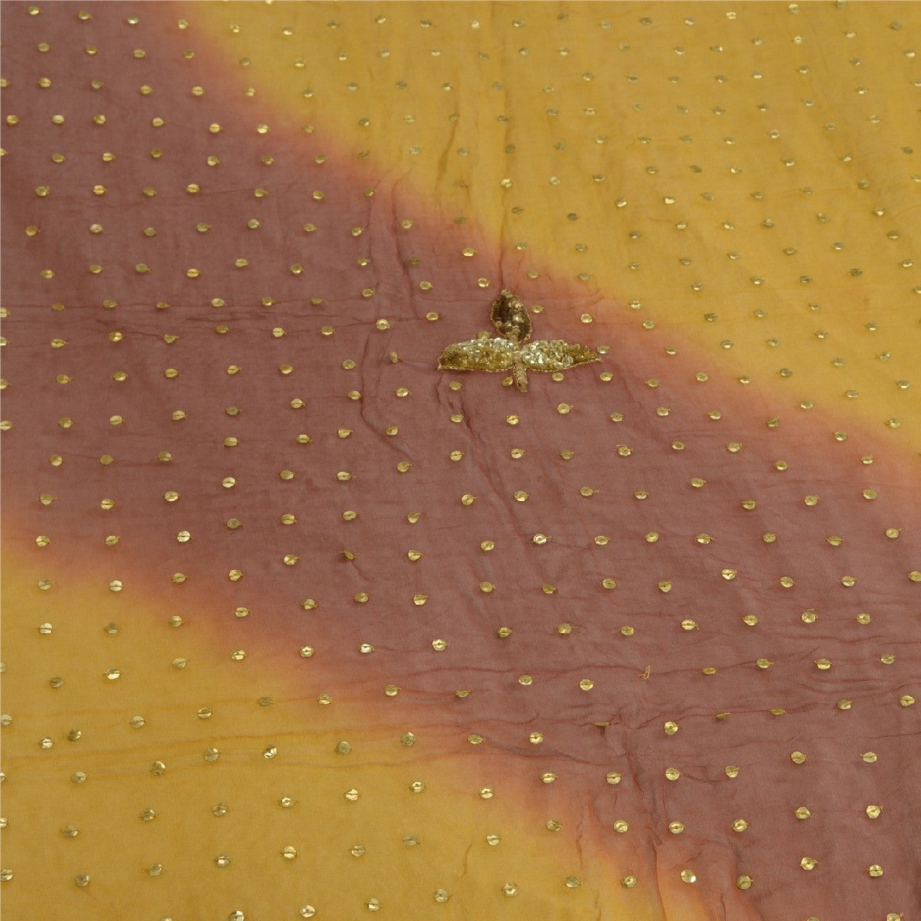 Sanskriti Vintage Long Saffron/Brown Dupatta/Stole Georgette Hand Beaded Brasso