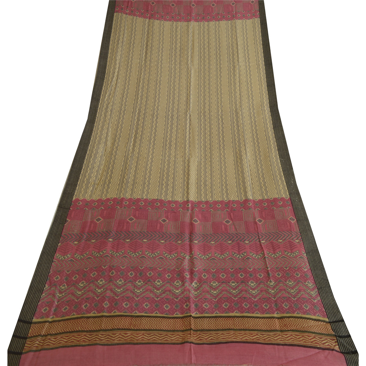 Sanskriti Vintage Geometric Printed Pure Woolen Dupatta Stole Pink-Ivory Veil