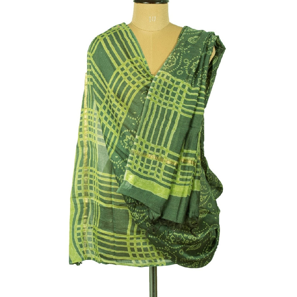 Sanskriti Vintage Long Green Dupatta/Stole Cotton Silk Hijab Printed Scarves