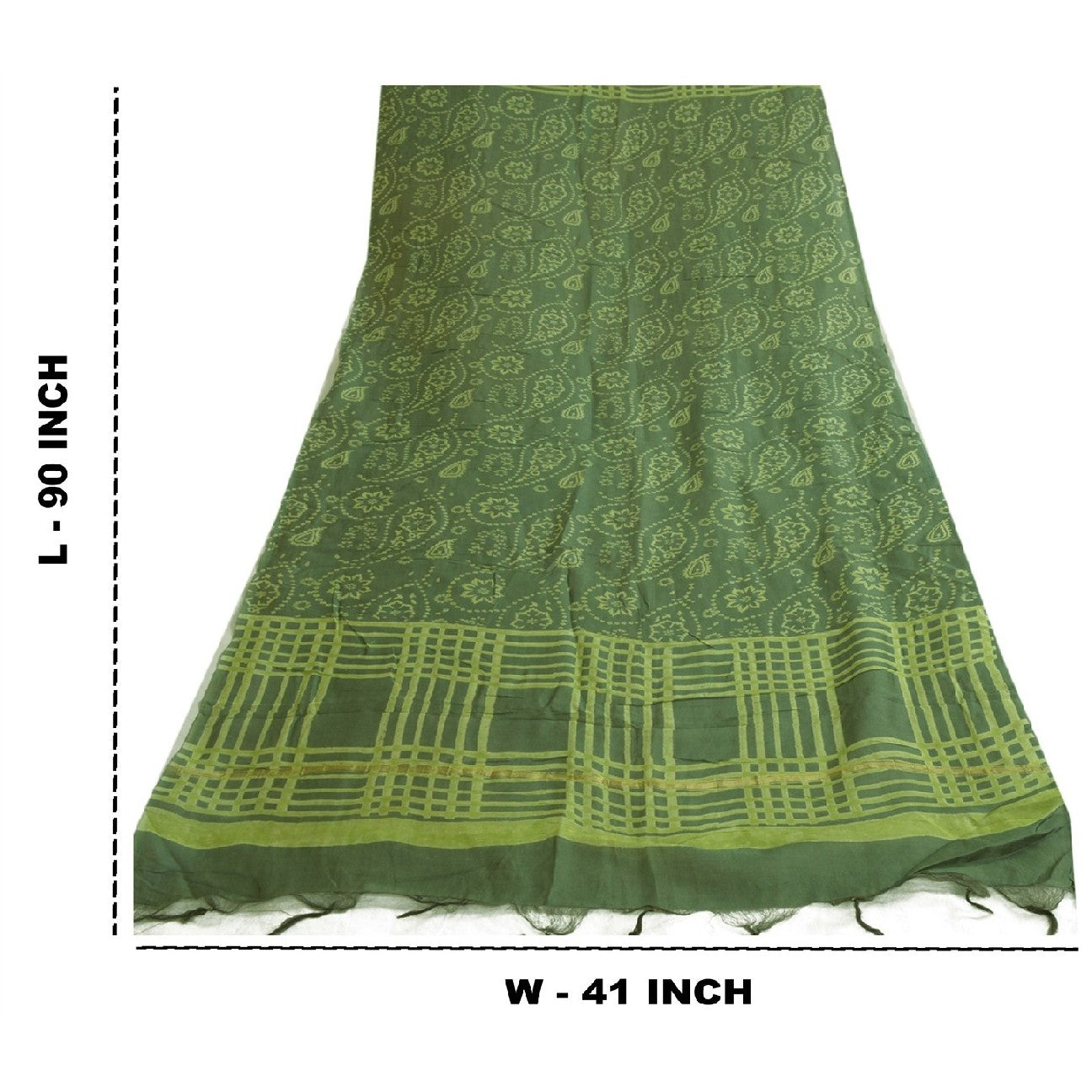 Sanskriti Vintage Long Green Dupatta/Stole Cotton Silk Hijab Printed Scarves