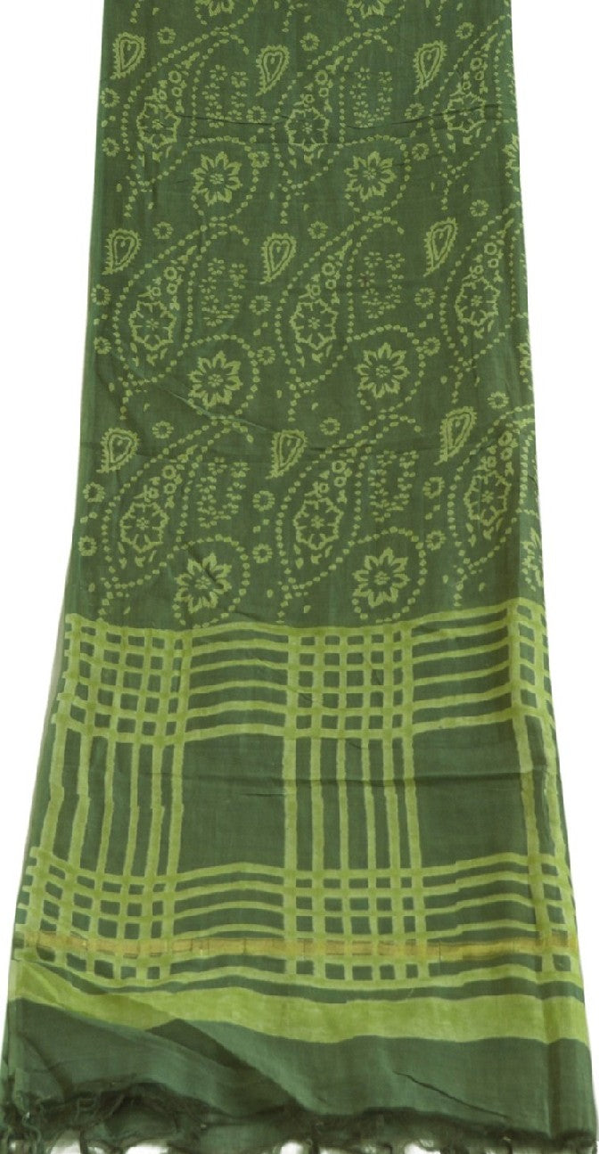 Sanskriti Vintage Long Green Dupatta/Stole Cotton Silk Hijab Printed Scarves