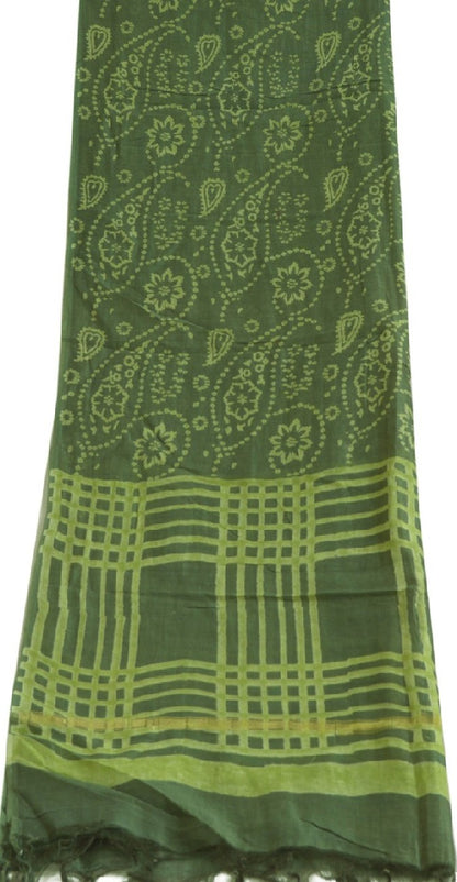 Sanskriti Vintage Long Green Dupatta/Stole Cotton Silk Hijab Printed Scarves