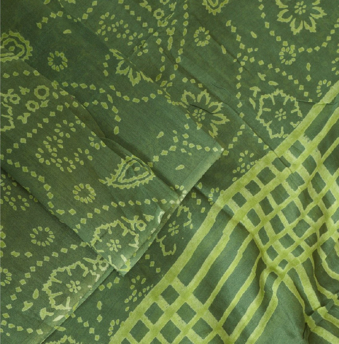 Sanskriti Vintage Long Green Dupatta/Stole Cotton Silk Hijab Printed Scarves