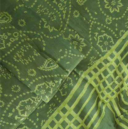 Sanskriti Vintage Long Green Dupatta/Stole Cotton Silk Hijab Printed Scarves