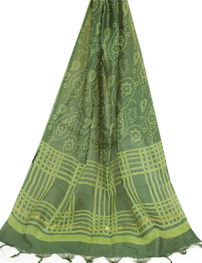 Sanskriti Vintage Long Green Dupatta/Stole Cotton Silk Hijab Printed Scarves
