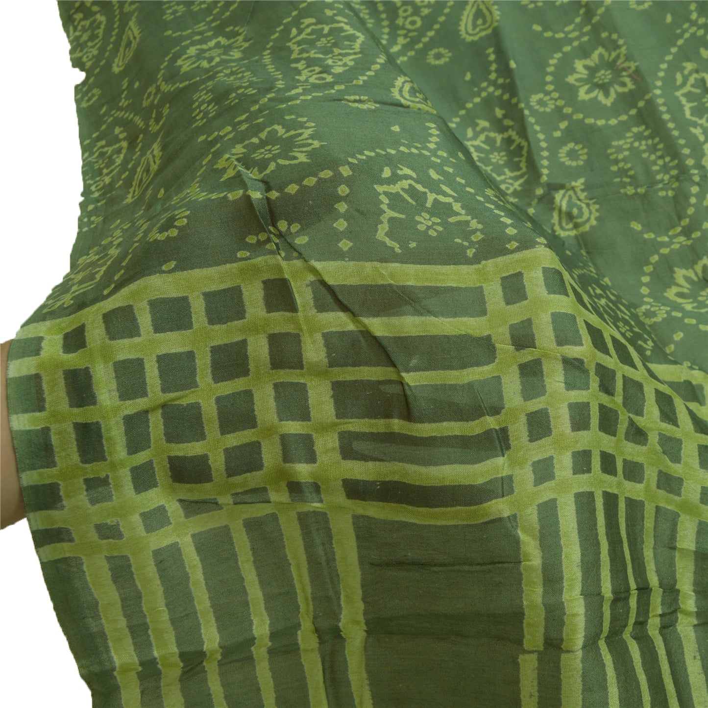 Sanskriti Vintage Long Green Dupatta/Stole Cotton Silk Hijab Printed Scarves