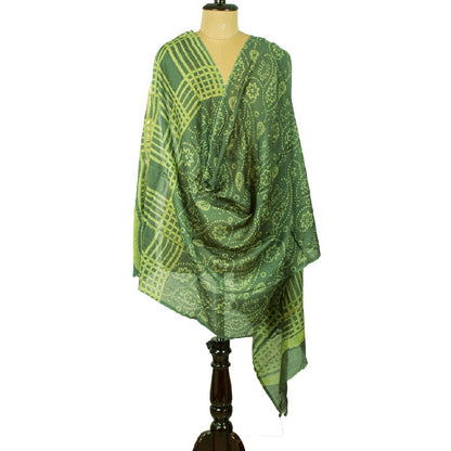 Sanskriti Vintage Long Green Dupatta/Stole Cotton Silk Hijab Printed Scarves