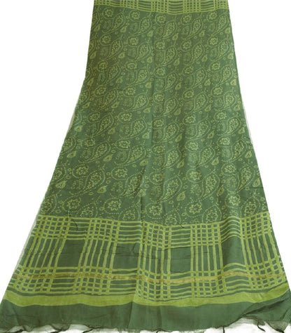 Sanskriti Vintage Long Green Dupatta/Stole Cotton Silk Hijab Printed Scarves