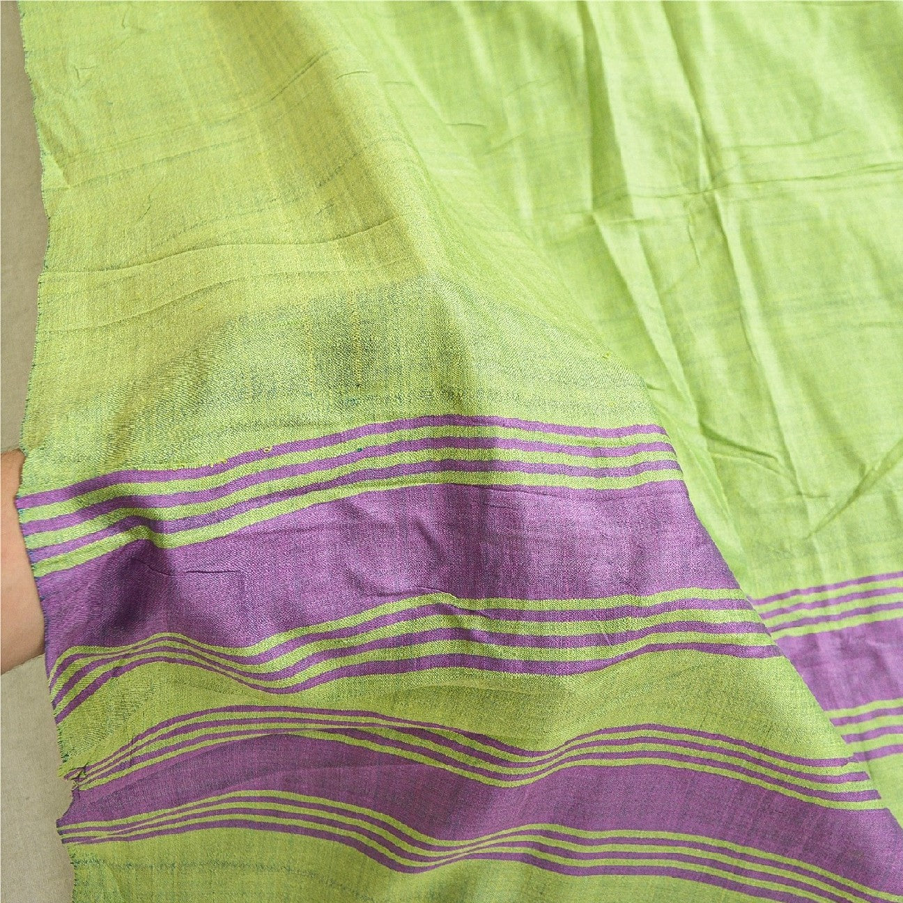 Sanskriti Vintage Long Dupatta Stole Pure Silk Green Hijab Woven Wrap Scarves