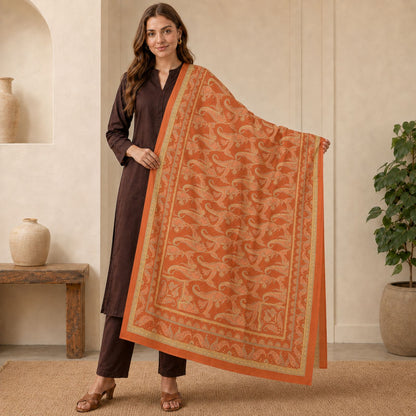 Sanskriti Vintage Mukeish Work-Printed Pure Crepe Long Dupatta/Stole Orange Veil