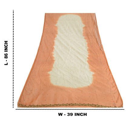 Sanskriti Vintage Embroidered Pure Chiffon Silk Long Dupatta Stole Orange-Ivory