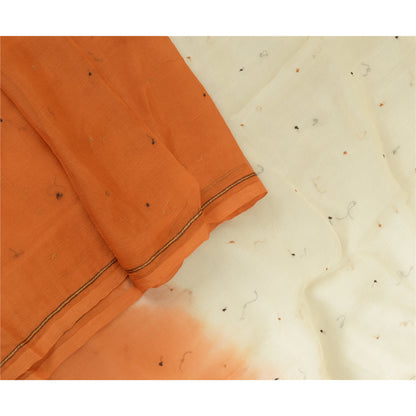Sanskriti Vintage Embroidered Pure Chiffon Silk Long Dupatta Stole Orange-Ivory