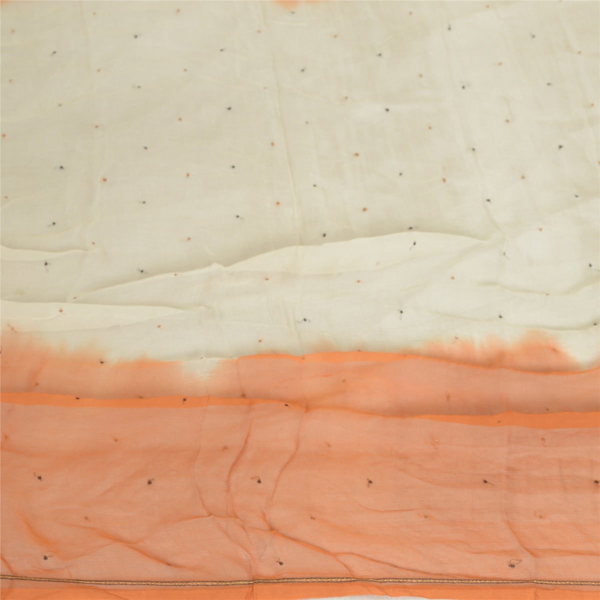 Sanskriti Vintage Embroidered Pure Chiffon Silk Long Dupatta Stole Orange-Ivory