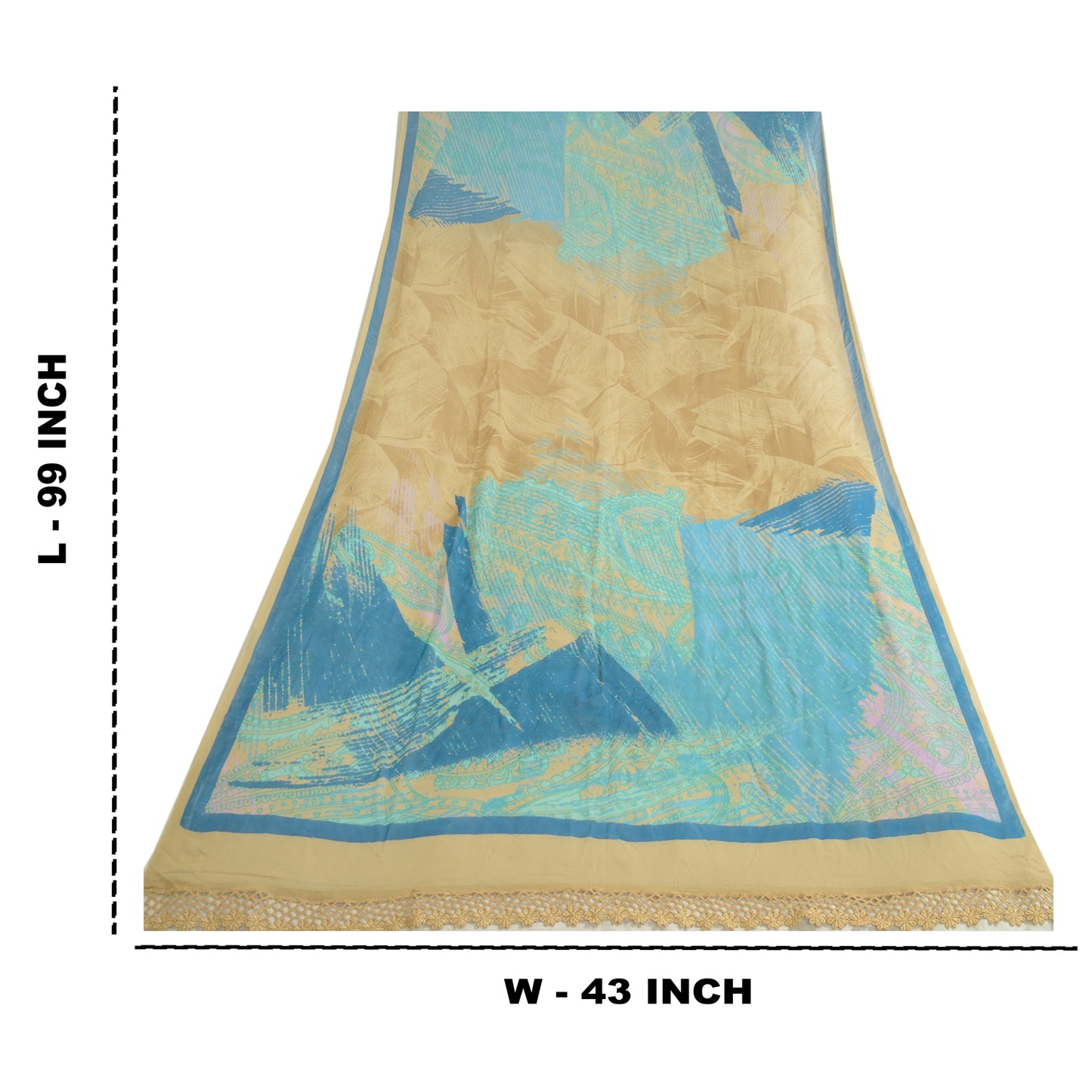 Sanskriti Vintage Long Beige & Blue Dupatta/Stole Pure Georgette Printed Veil