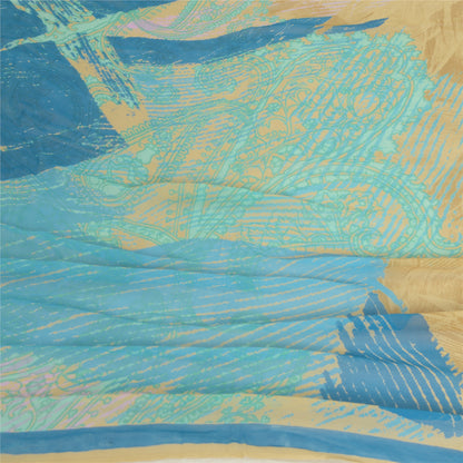 Sanskriti Vintage Long Beige & Blue Dupatta/Stole Pure Georgette Printed Veil