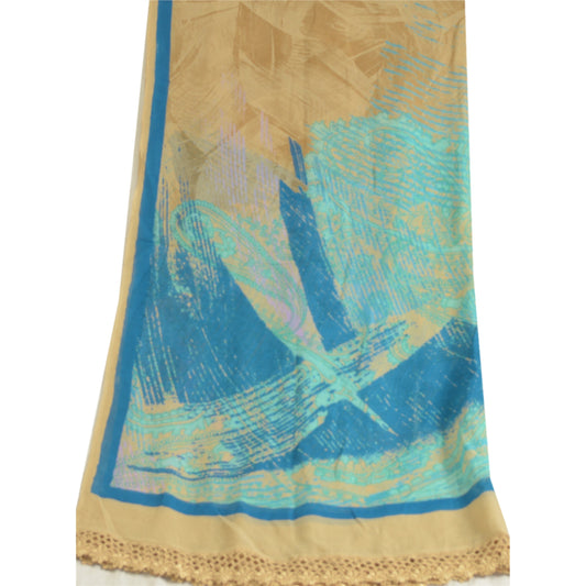 Sanskriti Vintage Long Beige & Blue Dupatta/Stole Pure Georgette Printed Veil