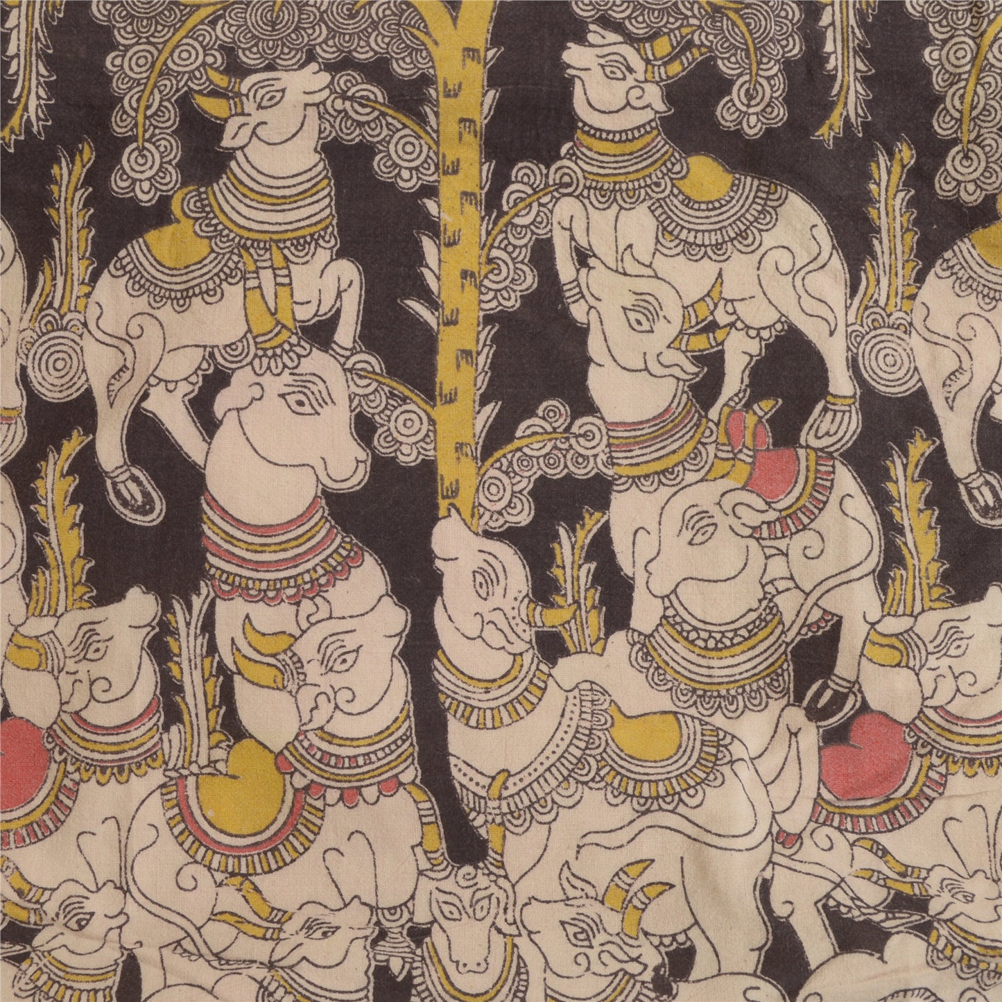 Sanskriti Vintage Long Dupatta Stole Pure Cotton Ivory Kalamkari Patch Wok Hijab