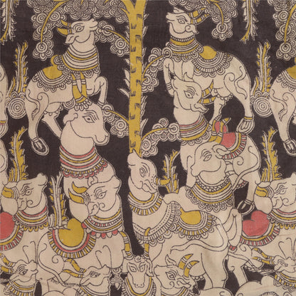 Sanskriti Vintage Long Dupatta Stole Pure Cotton Ivory Kalamkari Patch Wok Hijab