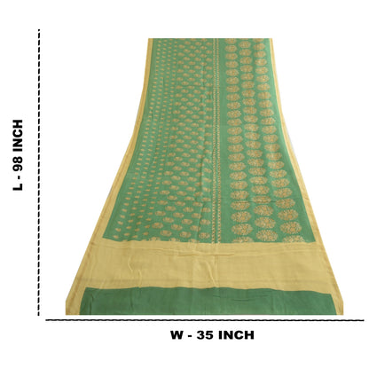 Sanskriti Vintage Block Printed-Woven Cotton Silk Dupatta Long Stole Green Veil