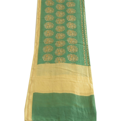 Sanskriti Vintage Block Printed-Woven Cotton Silk Dupatta Long Stole Green Veil