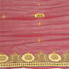 Sanskriti Vintage Long Dark Red Dupatta/Stole Pure Chiffon Silk Hand Beaded Veil