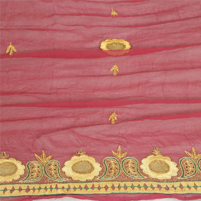 Sanskriti Vintage Long Dark Red Dupatta/Stole Pure Chiffon Silk Hand Beaded Veil