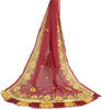 Sanskriti Vintage Long Dark Red Dupatta/Stole Pure Chiffon Silk Hand Beaded Veil