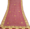 Sanskriti Vintage Long Dark Red Dupatta/Stole Pure Chiffon Silk Hand Beaded Veil