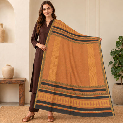 Sanskriti Vintage Chanderi Hand-Block Print Cotton Silk Dupatta Mustard Stole