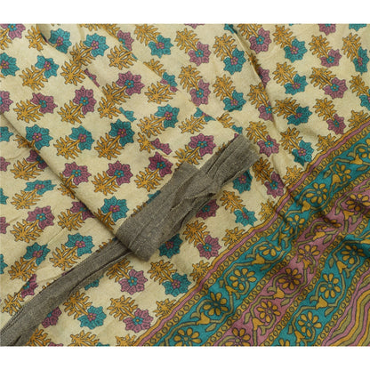 Sanskriti Vintage Block Print Pure Woolen Long Dupatta Stole Ivory-Green Shawl