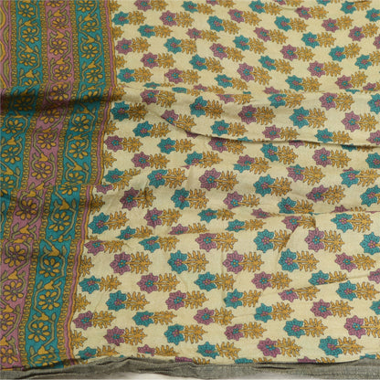 Sanskriti Vintage Block Print Pure Woolen Long Dupatta Stole Ivory-Green Shawl