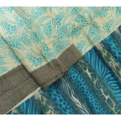 Sanskriti Vintage Ivory/Blue Long Dupatta Stole Pure Woolen Printed Wrap Shawl