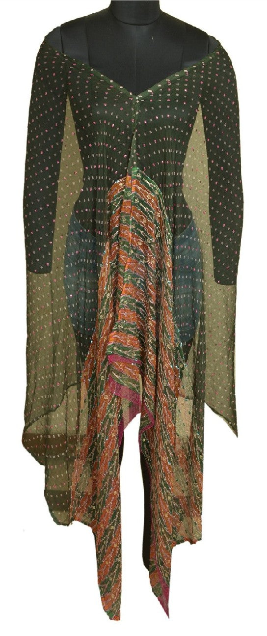 Санскрити Винтаж Длинный Зеленый Дупатта/Палантин Чистый Шифоновый Шелк Ручной Работы Бисером Шарфы