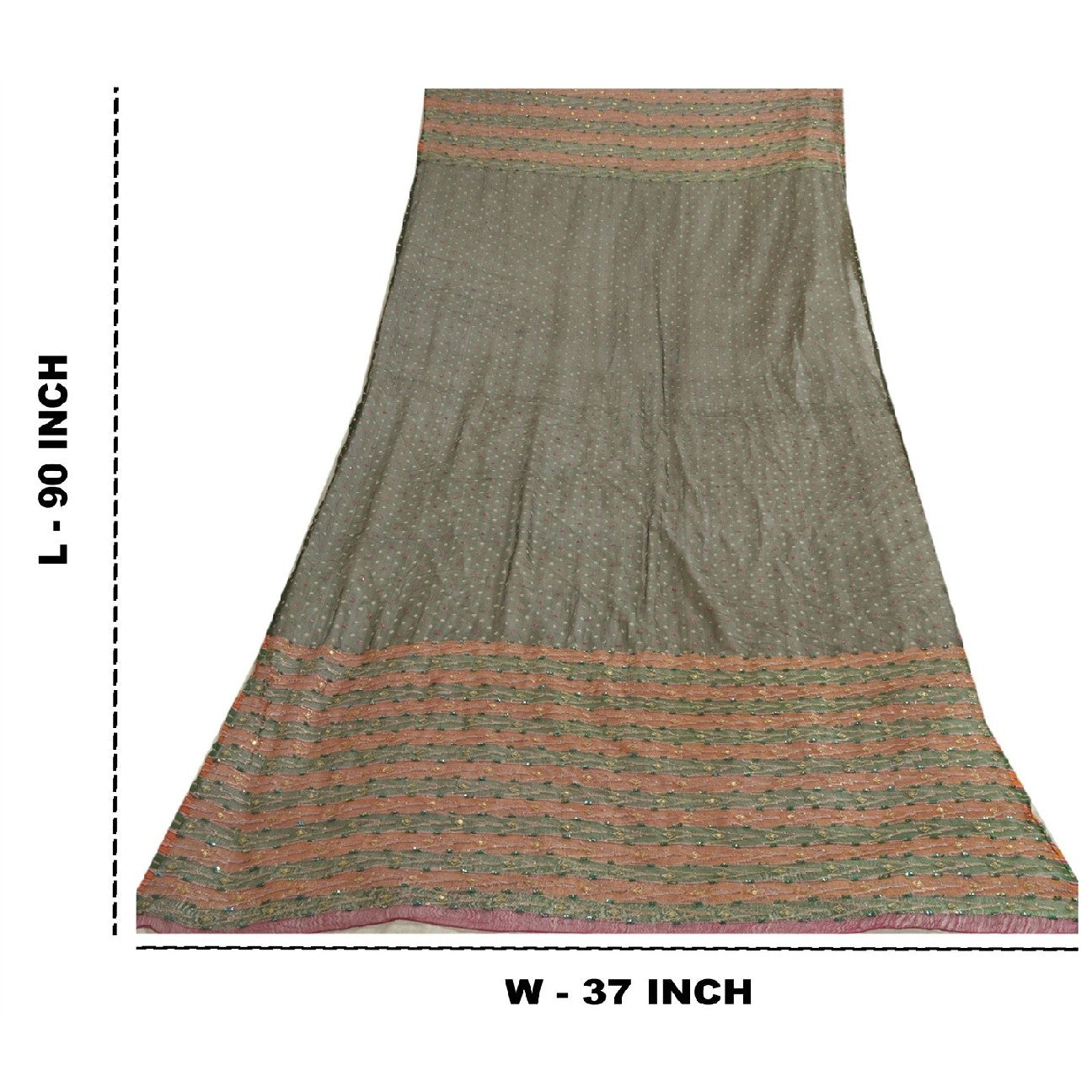 Санскрити Винтаж Длинный Зеленый Дупатта/Палантин Чистый Шифоновый Шелк Ручной Работы Бисером Шарфы