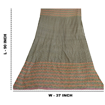 Санскрити Винтаж Длинный Зеленый Дупатта/Палантин Чистый Шифоновый Шелк Ручной Работы Бисером Шарфы