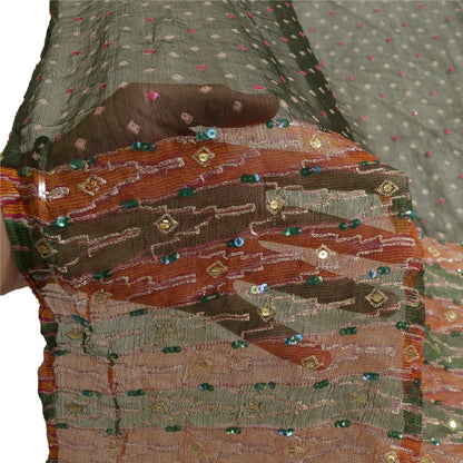 Санскрити Винтаж Длинный Зеленый Дупатта/Палантин Чистый Шифоновый Шелк Ручной Работы Бисером Шарфы