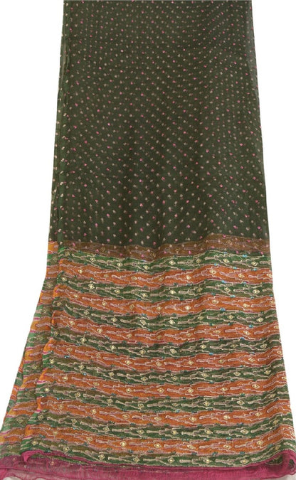 Санскрити Винтаж Длинный Зеленый Дупатта/Палантин Чистый Шифоновый Шелк Ручной Работы Бисером Шарфы