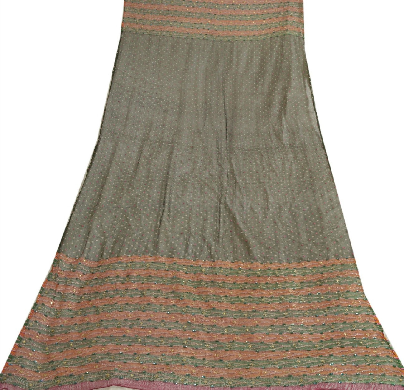 Санскрити Винтаж Длинный Зеленый Дупатта/Палантин Чистый Шифоновый Шелк Ручной Работы Бисером Шарфы