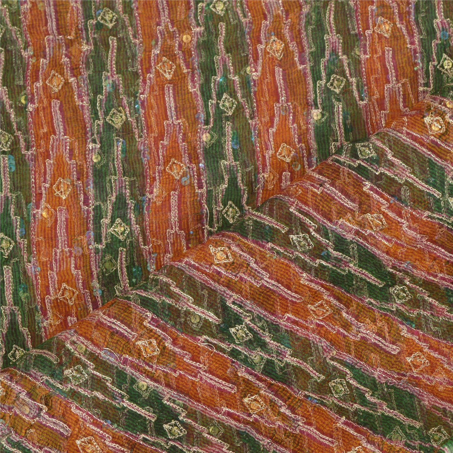 Санскрити Винтаж Длинный Зеленый Дупатта/Палантин Чистый Шифоновый Шелк Ручной Работы Бисером Шарфы