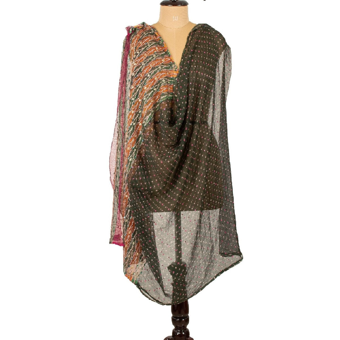 Санскрити Винтаж Длинный Зеленый Дупатта/Палантин Чистый Шифоновый Шелк Ручной Работы Бисером Шарфы