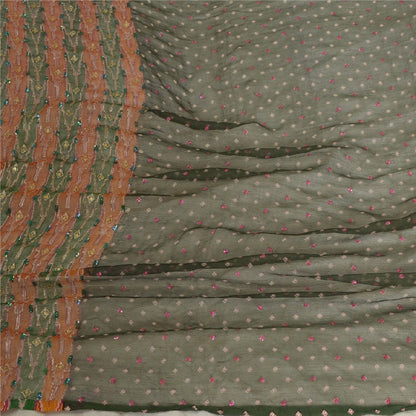 Санскрити Винтаж Длинный Зеленый Дупатта/Палантин Чистый Шифоновый Шелк Ручной Работы Бисером Шарфы