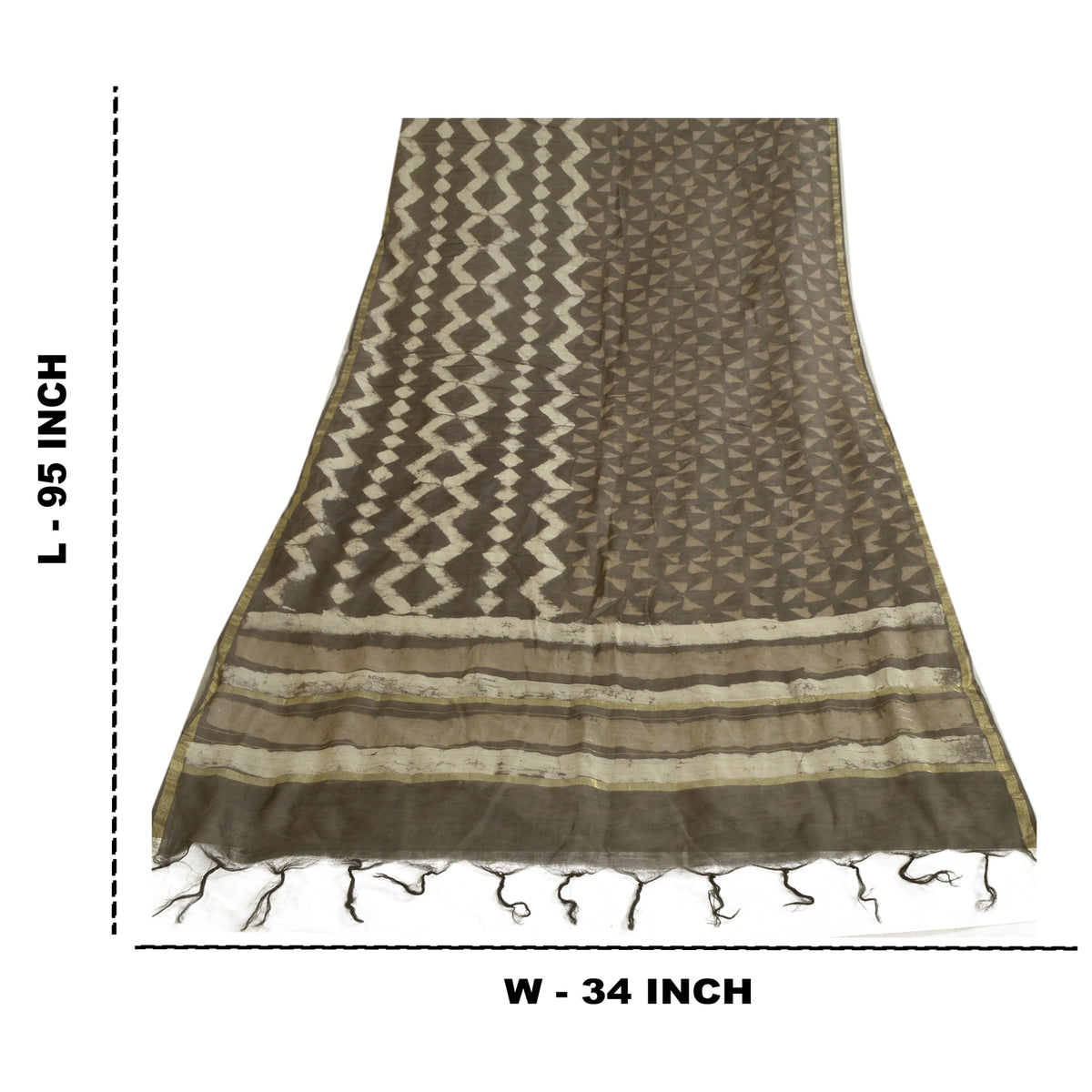 Sanskriti Vintage Chanderi Bagru Hand Block Pure Silk Dupatta Long Brown Stole